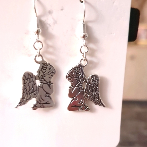 Handmade Silver Angel Earrings - Picture 2 of 2